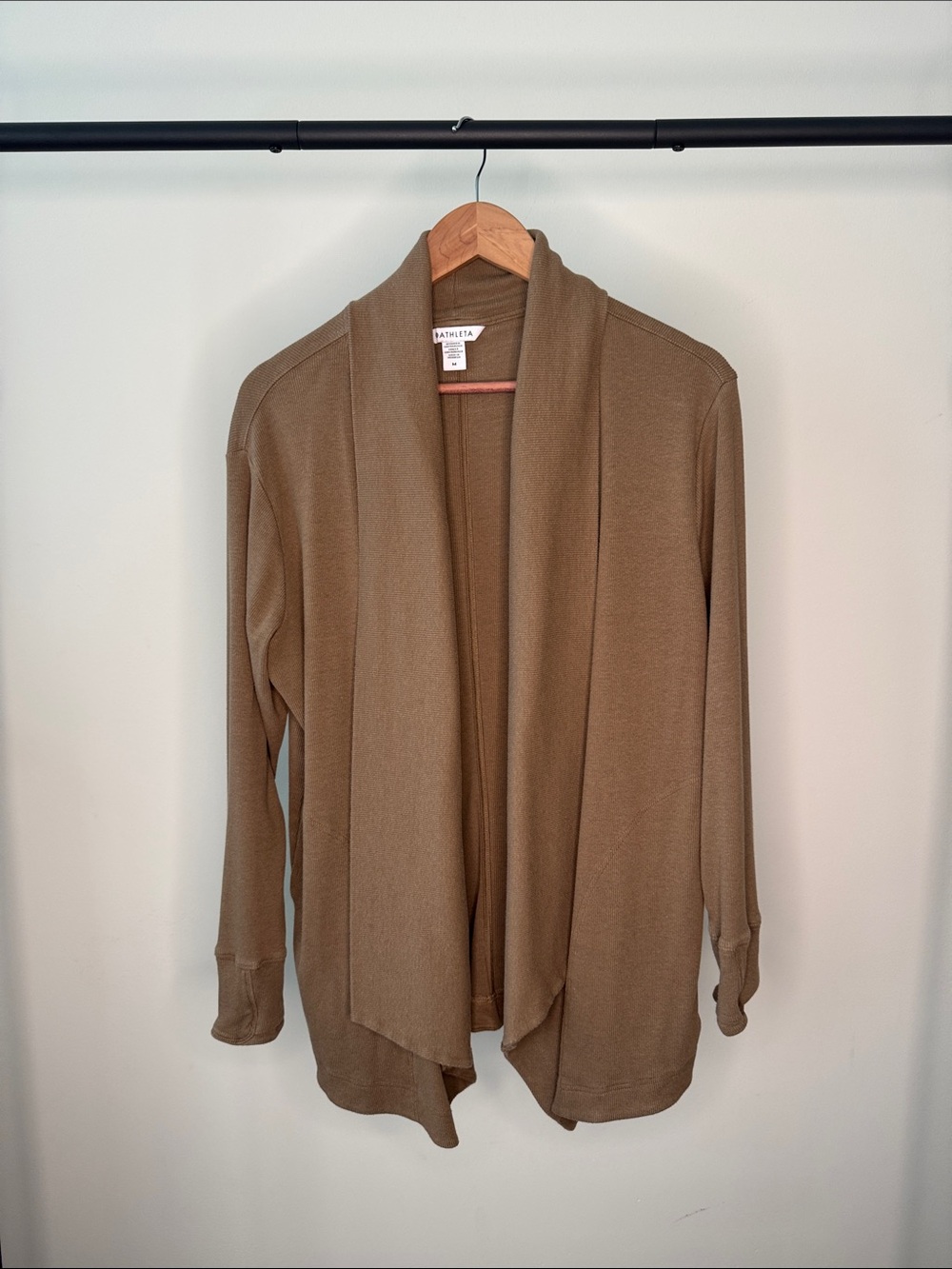 Athleta Open-Front Draped Cardigan in Camel